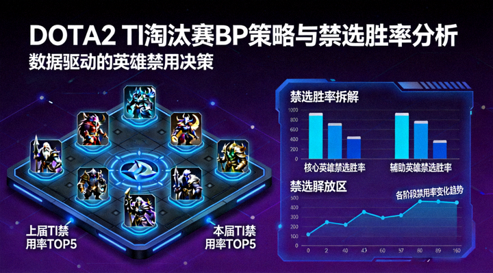 DOTA2 TI 淘汰赛 BP 沙盘与禁选胜率拆解画面